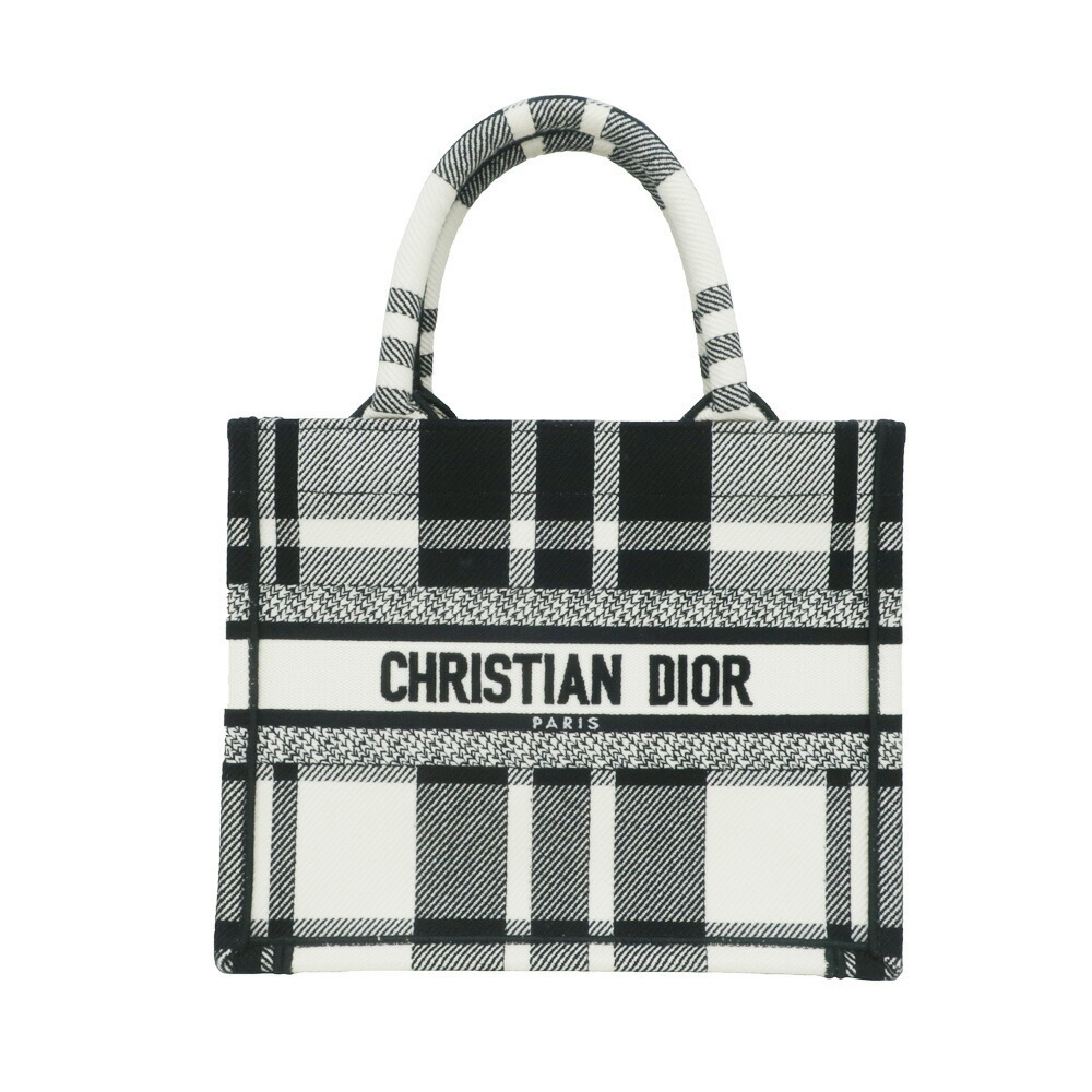 Dior Book Tote Small Handbag Tartan Check Black White